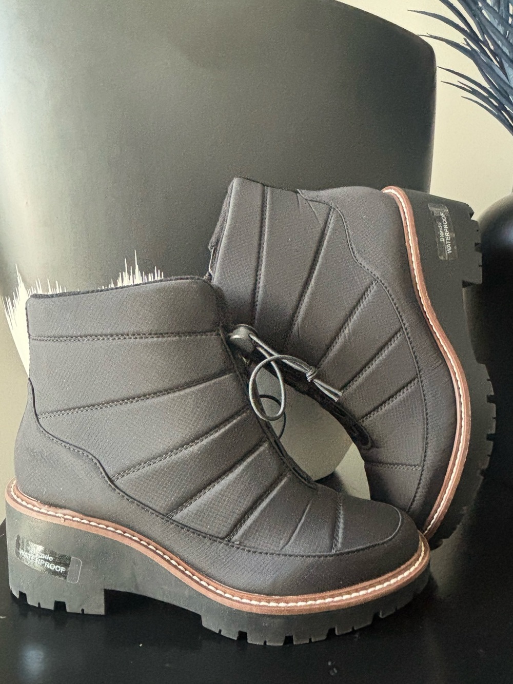 Blondo Black Quilted Lace-Up Ankle Booties with Lug Sole